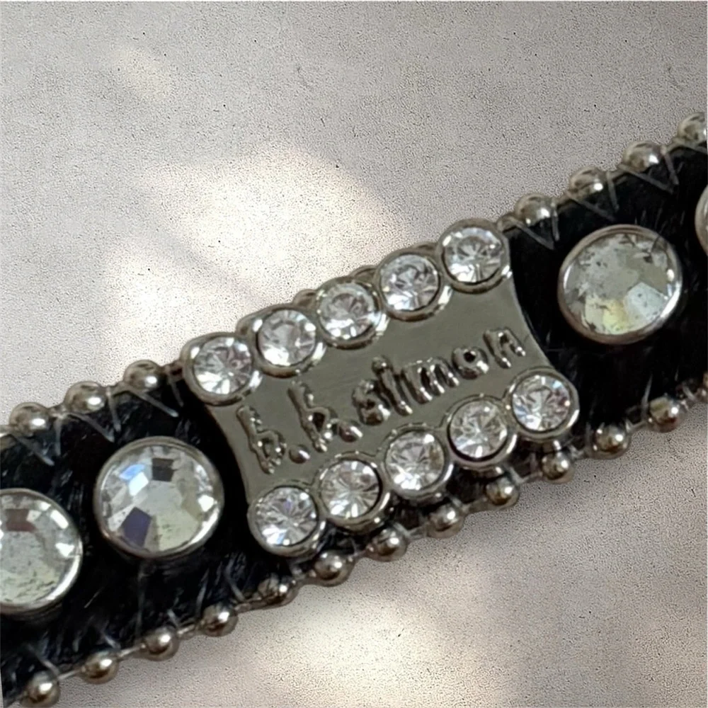 B.B. Simon Swarovski Crystal Cow Hide Belt - Picture 6 of 6
